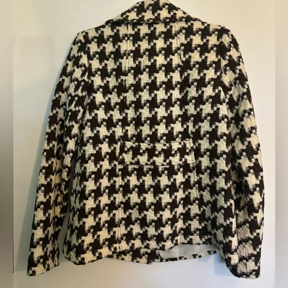 Anthropologie Tulle Womens Brown Ivory Double Breast Houndstooth Jacket Sz Med - Picture 2 of 9